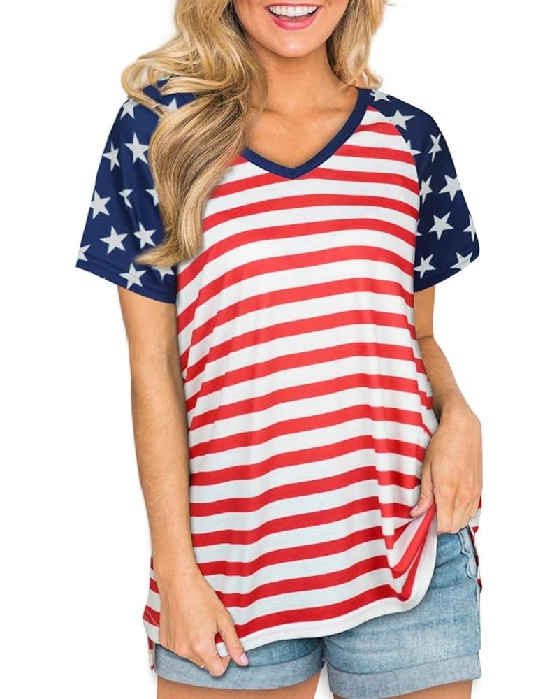 Womens Summer Deep V Neck Tops Sexy Casual Short Sleeve Low Cut Out T Shirts Blouse Usa Flag $10.80 Blouses