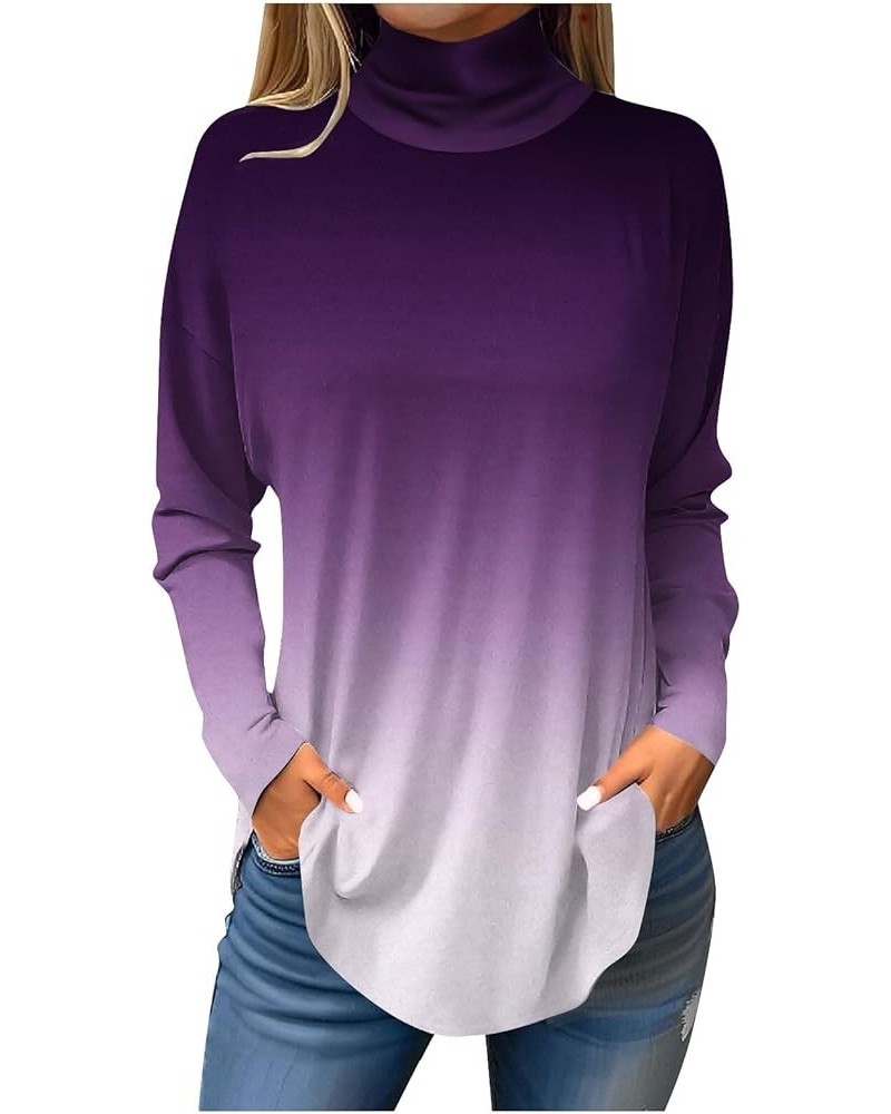 Going Out Tops for Women,Women's Gradient Long Sleeve Turtleneck Tops Casual Lightweight Under Layer T Shirts 1-purple $11.55...