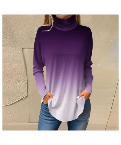 Going Out Tops for Women,Women's Gradient Long Sleeve Turtleneck Tops Casual Lightweight Under Layer T Shirts 1-purple $11.55...