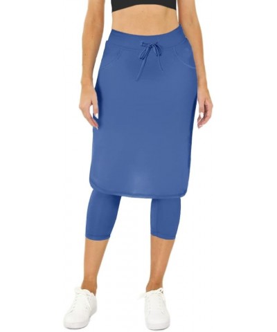 Women's Tennis Golf Skirts Workout Skirted Leggings Yoga Capri Pants with Skirts Skorts Pockets Blue $20.99 Activewear