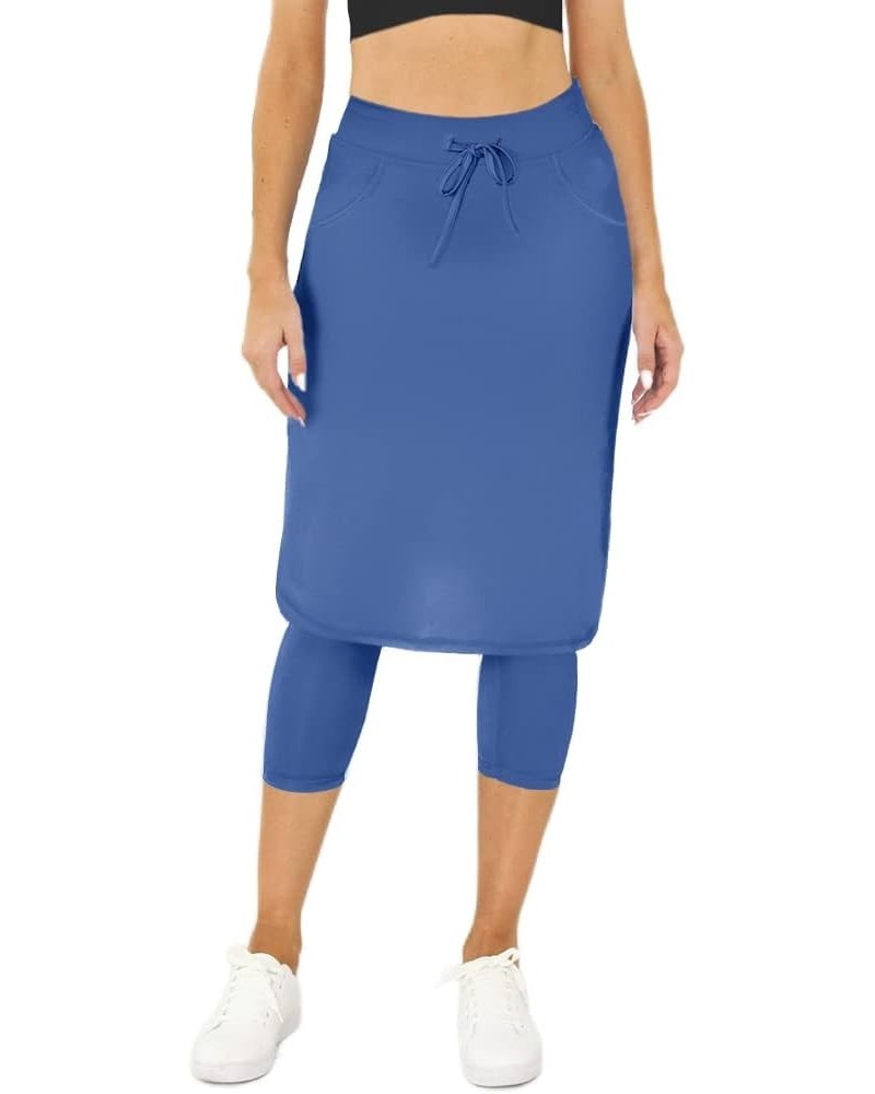 Women's Tennis Golf Skirts Workout Skirted Leggings Yoga Capri Pants with Skirts Skorts Pockets Blue $20.99 Activewear