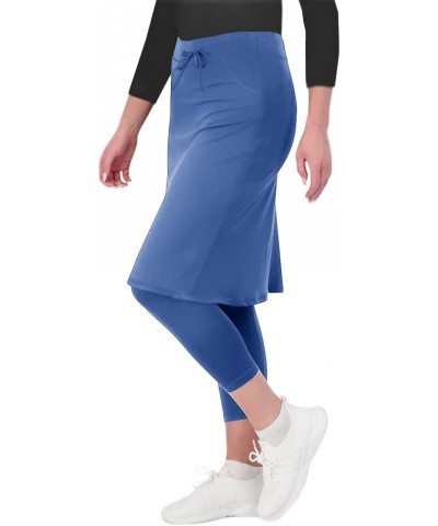 Women's Tennis Golf Skirts Workout Skirted Leggings Yoga Capri Pants with Skirts Skorts Pockets Blue $20.99 Activewear