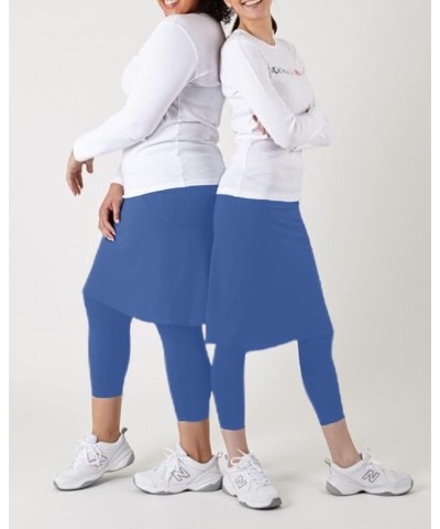 Women's Tennis Golf Skirts Workout Skirted Leggings Yoga Capri Pants with Skirts Skorts Pockets Blue $20.99 Activewear