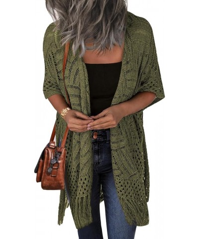 Womens Knit Cardigan Open Front Outwear Hollow Out Crochet Tassel Lightweight Kimonos Sweater S-XXL Army Green $15.17 Sweaters