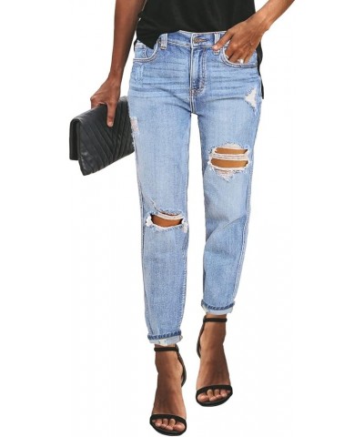 Women's High Rise Destroyed Boyfriend Jeans Washed Distressed Ripped Denim Pants A-blue Tides $26.09 Jeans