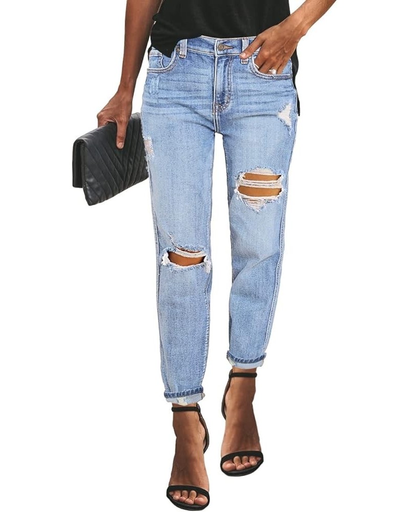 Women's High Rise Destroyed Boyfriend Jeans Washed Distressed Ripped Denim Pants A-blue Tides $26.09 Jeans