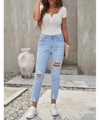 Women's High Rise Destroyed Boyfriend Jeans Washed Distressed Ripped Denim Pants A-blue Tides $26.09 Jeans