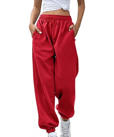 Womens High Waisted Sweatpants Cinch Bottom Joggers Pants Active Workout Lounge Trousers Loose Fit Track Pants A10-red $7.27 ...