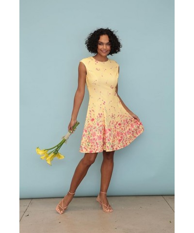 Women's Floral Border Cap Sleeve Fit & Flare Dress Yellow/Spiced Coral $35.04 Dresses