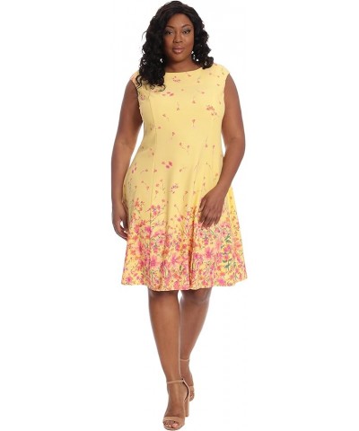 Women's Floral Border Cap Sleeve Fit & Flare Dress Yellow/Spiced Coral $35.04 Dresses