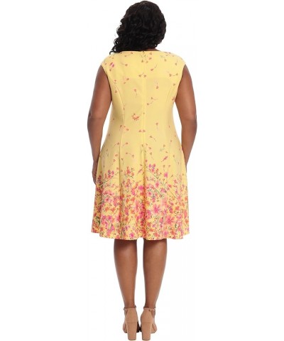 Women's Floral Border Cap Sleeve Fit & Flare Dress Yellow/Spiced Coral $35.04 Dresses