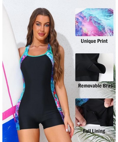 Swimsuit Women Boyleg One Piece Water Aerobic Competitive Bathing Suit Multicolor Print $16.45 Swimsuits