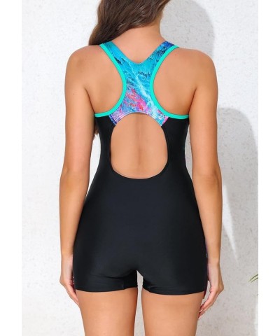 Swimsuit Women Boyleg One Piece Water Aerobic Competitive Bathing Suit Multicolor Print $16.45 Swimsuits