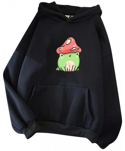 Cute Hoodies for Teen Girls Kawaii Frog Print Pullover Tops Long Sleeve Drawstring Hooded Sweatshirts with Pockets Cute Hoodi...