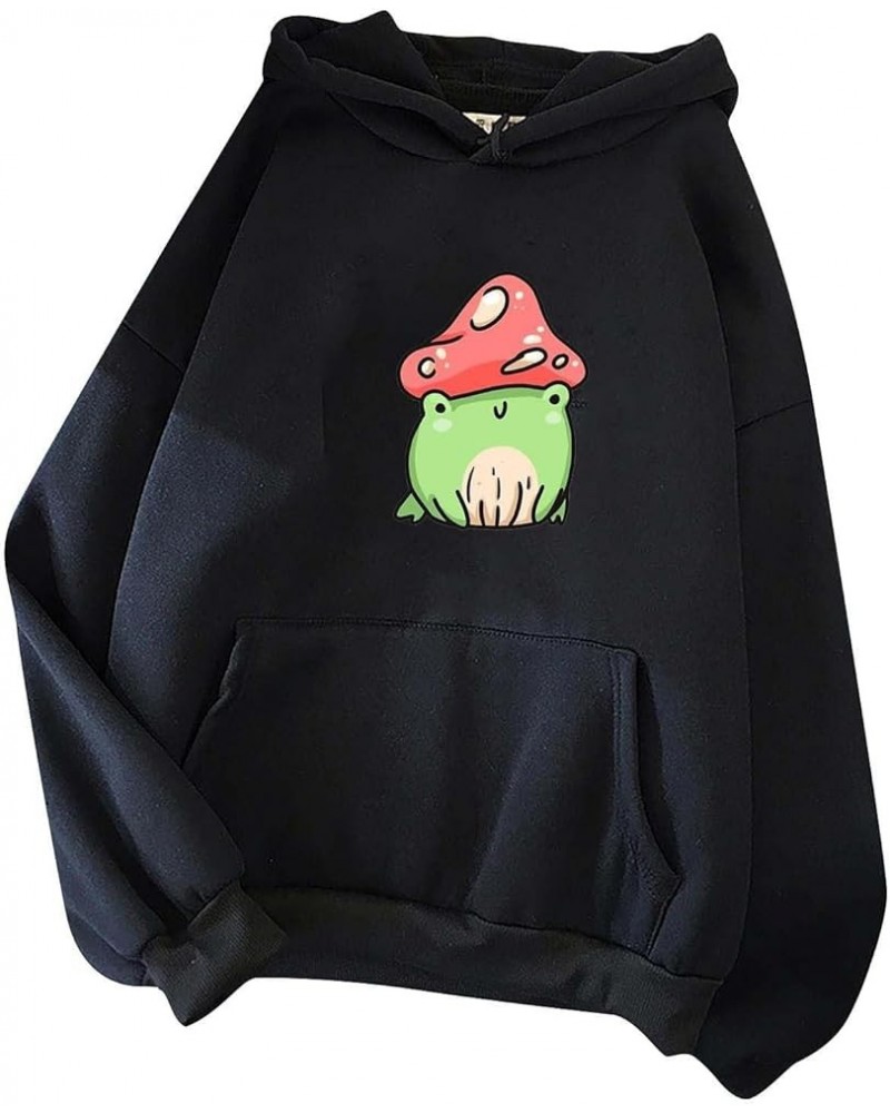 Cute Hoodies for Teen Girls Kawaii Frog Print Pullover Tops Long Sleeve Drawstring Hooded Sweatshirts with Pockets Cute Hoodi...