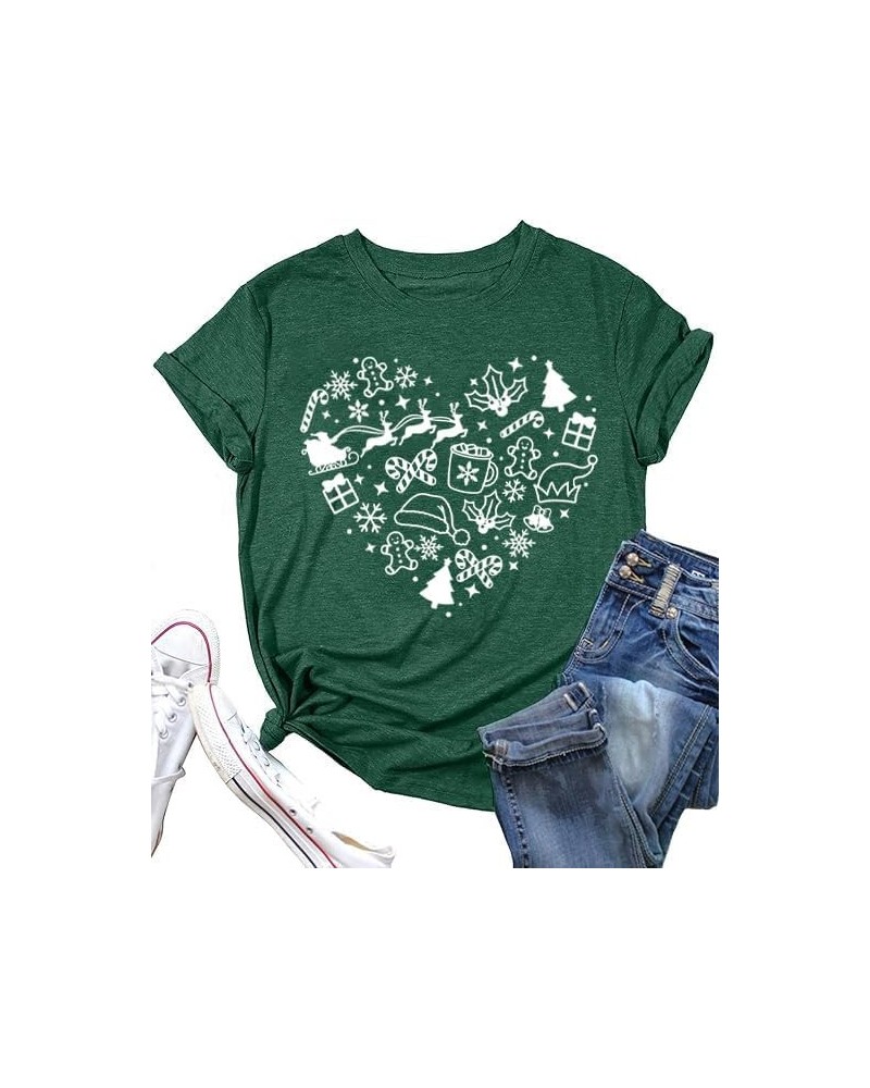 Christmas Shirts for Women Heart-Shaped Graphic Funny Winter Element Christmas Family Het-01gn $10.82 T-Shirts