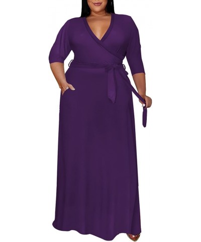 Plus Size Dress for Women - 3/4 Sleeve V Neck Printing Maxi Dresses for Women （XL-6XL） 1-purple $23.00 Dresses