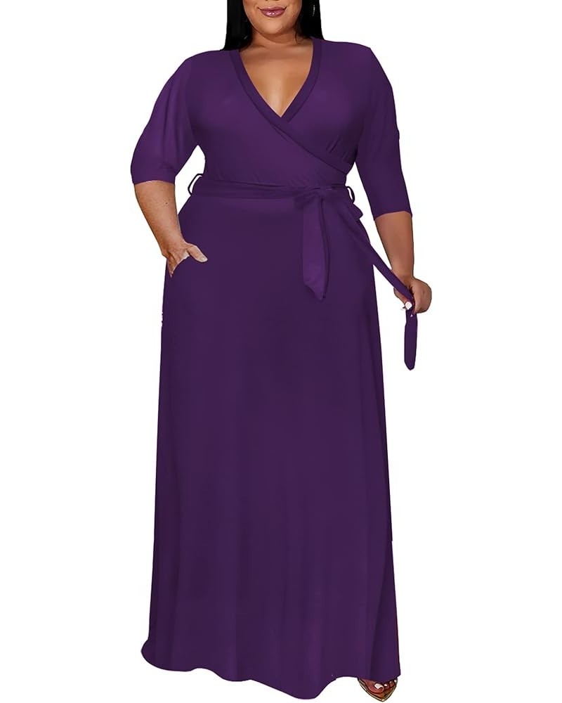 Plus Size Dress for Women - 3/4 Sleeve V Neck Printing Maxi Dresses for Women （XL-6XL） 1-purple $23.00 Dresses