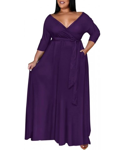 Plus Size Dress for Women - 3/4 Sleeve V Neck Printing Maxi Dresses for Women （XL-6XL） 1-purple $23.00 Dresses