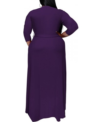 Plus Size Dress for Women - 3/4 Sleeve V Neck Printing Maxi Dresses for Women （XL-6XL） 1-purple $23.00 Dresses