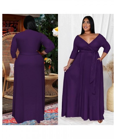 Plus Size Dress for Women - 3/4 Sleeve V Neck Printing Maxi Dresses for Women （XL-6XL） 1-purple $23.00 Dresses