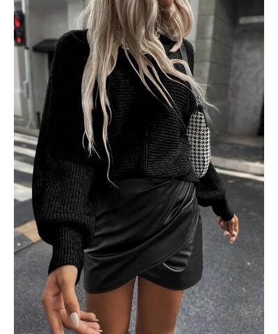 Womens Pullover Sweaters Fall 2023 Trendy Oversized Crewneck Long Batwing Sleeve Tops Cable Rib Knitted Warm Jumpers Black $1...