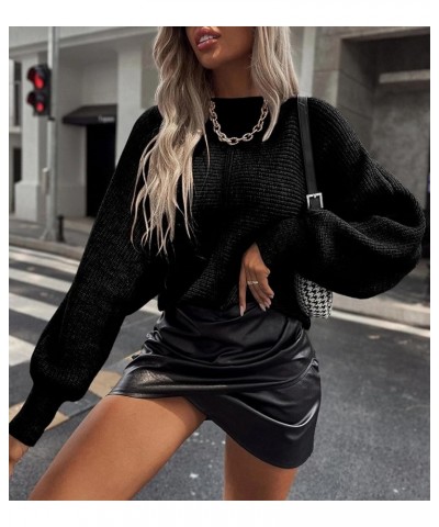 Womens Pullover Sweaters Fall 2023 Trendy Oversized Crewneck Long Batwing Sleeve Tops Cable Rib Knitted Warm Jumpers Black $1...