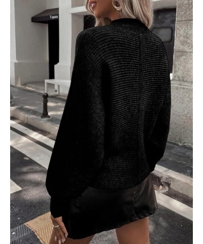 Womens Pullover Sweaters Fall 2023 Trendy Oversized Crewneck Long Batwing Sleeve Tops Cable Rib Knitted Warm Jumpers Black $1...