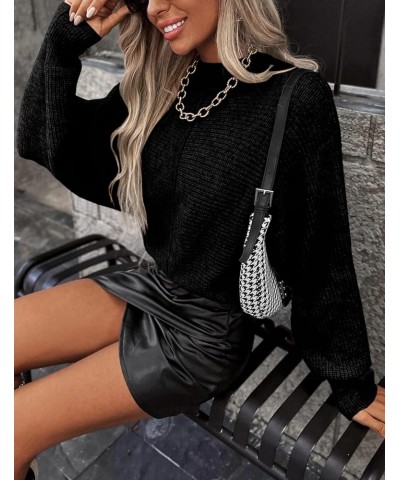 Womens Pullover Sweaters Fall 2023 Trendy Oversized Crewneck Long Batwing Sleeve Tops Cable Rib Knitted Warm Jumpers Black $1...