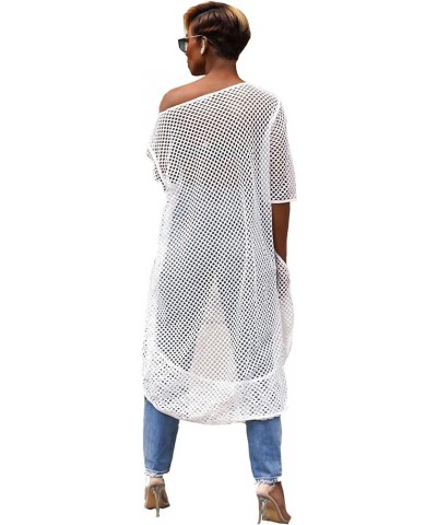 Womens Short Sleeve Cover Up Crochet Lace Midi Bikini Swimsuit Dress White $14.95 Swimsuits