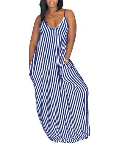 Women's Summer Casual Sexy Stripe Loose Maxi Dress 2024 Sleeveless Plus Size Sun Dress with Pockets 963blue $20.39 Dresses