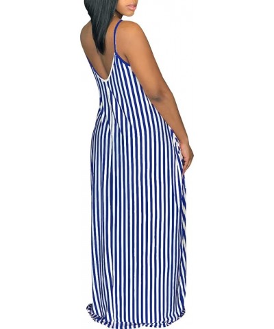 Women's Summer Casual Sexy Stripe Loose Maxi Dress 2024 Sleeveless Plus Size Sun Dress with Pockets 963blue $20.39 Dresses