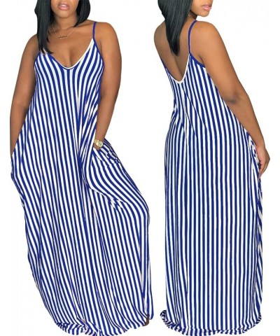 Women's Summer Casual Sexy Stripe Loose Maxi Dress 2024 Sleeveless Plus Size Sun Dress with Pockets 963blue $20.39 Dresses