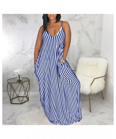 Women's Summer Casual Sexy Stripe Loose Maxi Dress 2024 Sleeveless Plus Size Sun Dress with Pockets 963blue $20.39 Dresses