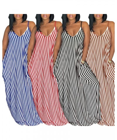 Women's Summer Casual Sexy Stripe Loose Maxi Dress 2024 Sleeveless Plus Size Sun Dress with Pockets 963blue $20.39 Dresses