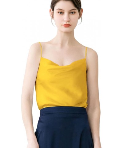 Womens Cowl Neck Satin Camisole Top Soft Spaghetti Straps Silk Tank Shirts Blouse Yellow $9.40 Tanks