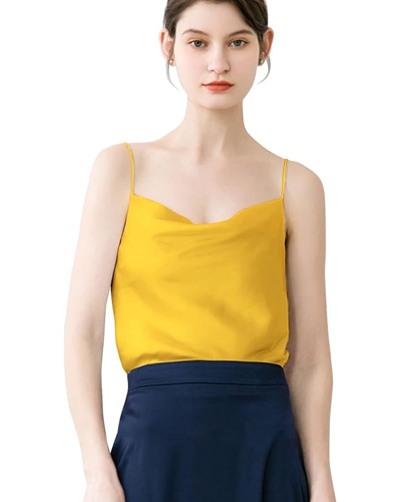 Womens Cowl Neck Satin Camisole Top Soft Spaghetti Straps Silk Tank Shirts Blouse Yellow $9.40 Tanks