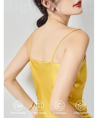 Womens Cowl Neck Satin Camisole Top Soft Spaghetti Straps Silk Tank Shirts Blouse Yellow $9.40 Tanks