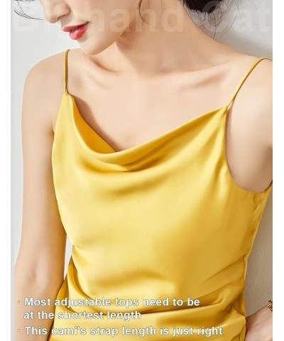 Womens Cowl Neck Satin Camisole Top Soft Spaghetti Straps Silk Tank Shirts Blouse Yellow $9.40 Tanks