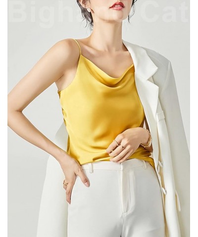 Womens Cowl Neck Satin Camisole Top Soft Spaghetti Straps Silk Tank Shirts Blouse Yellow $9.40 Tanks