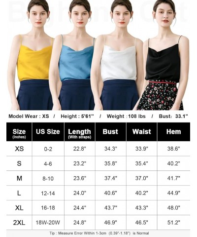 Womens Cowl Neck Satin Camisole Top Soft Spaghetti Straps Silk Tank Shirts Blouse Yellow $9.40 Tanks