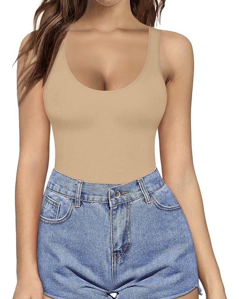 Womens Tank Tops,Basic Scoop Neck Leeveless Bodycon Tank Top Mocha $12.24 Tanks