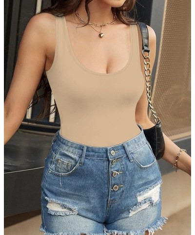 Womens Tank Tops,Basic Scoop Neck Leeveless Bodycon Tank Top Mocha $12.24 Tanks