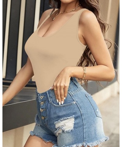 Womens Tank Tops,Basic Scoop Neck Leeveless Bodycon Tank Top Mocha $12.24 Tanks