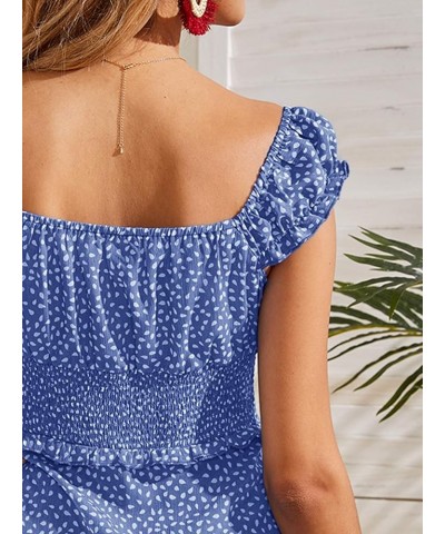 Womens Smocked Dress Ruffle Floral Tie Front Boho Short Dresses Blue $17.94 Dresses