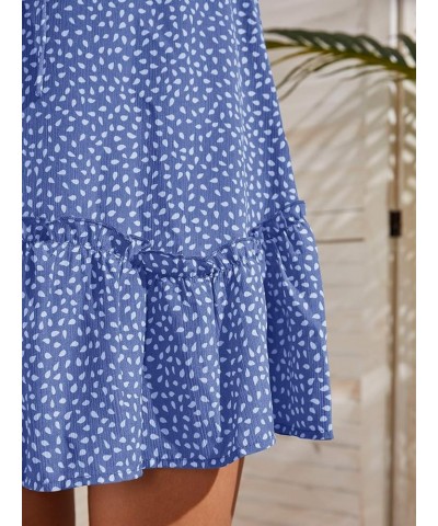 Womens Smocked Dress Ruffle Floral Tie Front Boho Short Dresses Blue $17.94 Dresses