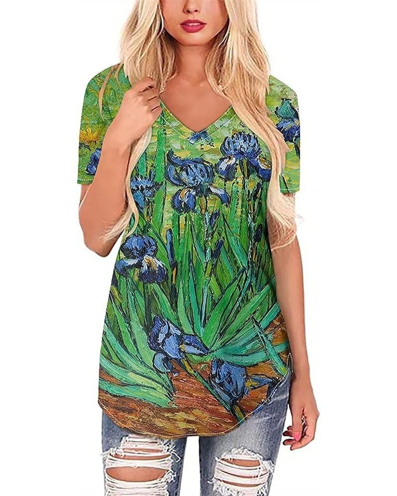 JooMeryer Women's 3D Printed Van Gogh V-Neck Short Sleeve Lightweight Pullover T-Shirts Tee Shirt Iris $10.39 T-Shirts