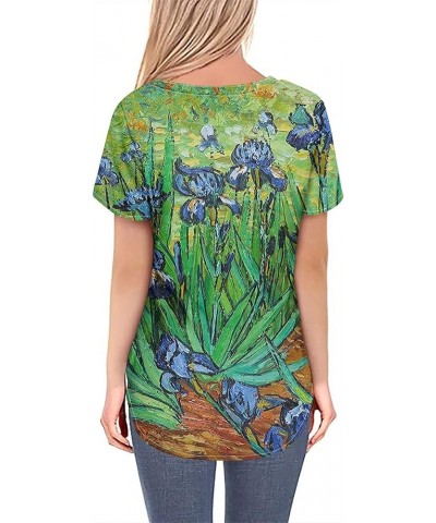 JooMeryer Women's 3D Printed Van Gogh V-Neck Short Sleeve Lightweight Pullover T-Shirts Tee Shirt Iris $10.39 T-Shirts