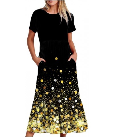 Summer Dresses Women 2024 Casual Short Sleeve Boho Flowy Sundress Crewneck Floral Tiered Maxi Dress with Pockets 08 Black $8....