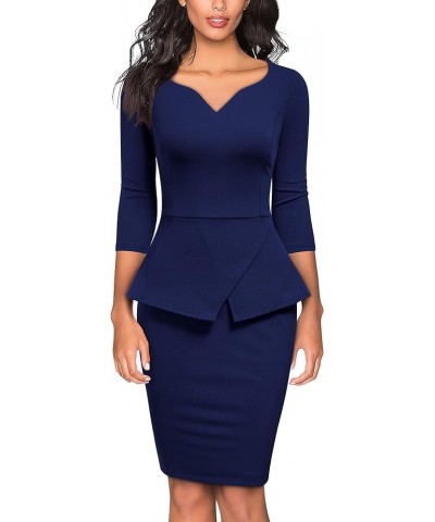 Women's V-Neck Ruffle Style Cocktail Party Pencil Dress Navy Blue $14.24 Dresses